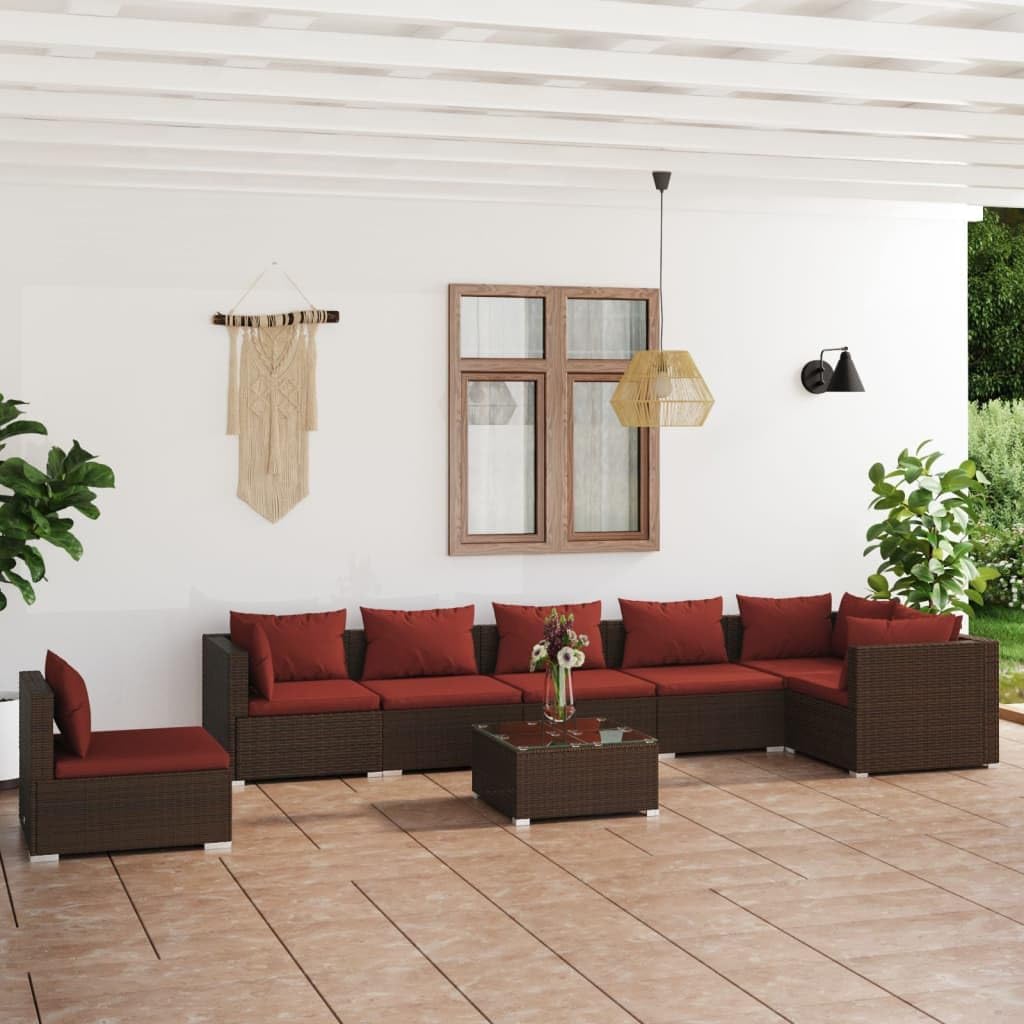 Furniture Sets 8 Piece Patio Lounge Set with Cushions Poly Rattan Brown,Modern Patio Lounge Set, Durable and Comfortable, Modular Sofa for Outdoor Garden Conversation Sets