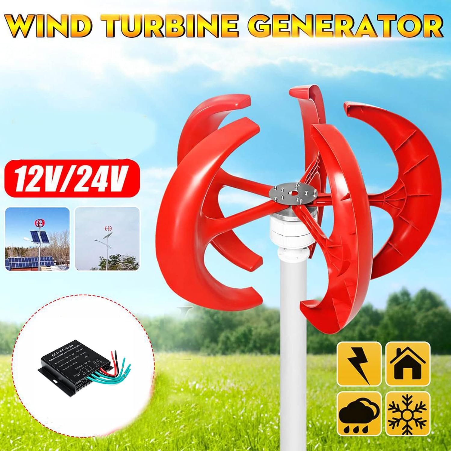 9000W No Noise Vertical Wind Turbine Generator,Portable Vertical Wind Power Turbine Generator Kit with Controller for Home Street Lighting