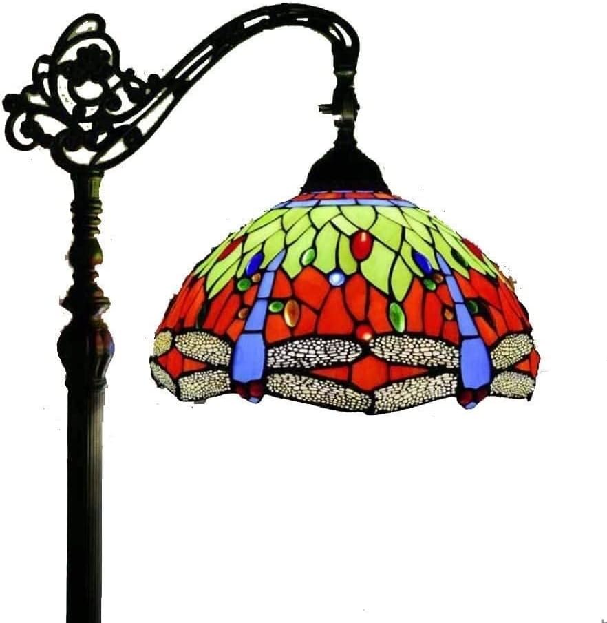 Tiffany-Style Floor Lamp Standlamp Tiffany-Style Art 1 Light Readfloor Lamp with 12 Inch Dragonfly Stained Glass Shade Floor Uplighter Bedroom Antique Curved Floor Lamp 22