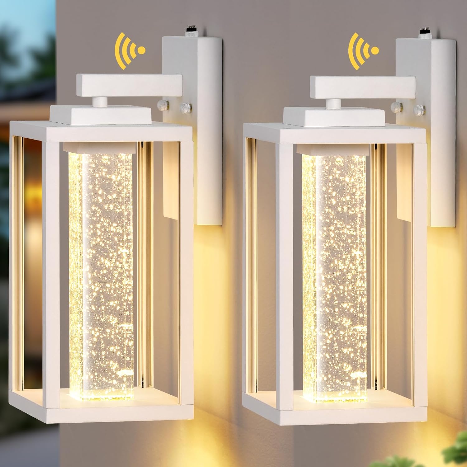 VIANIS White Porch Lights Outdoor, Large Dusk to Dawn Exterior Garage Lighting Fixtures Wall Mount for House, Outdoor Sconce Lights Lanterns for Coach with Integrated Rectangular 10W LED Light Source