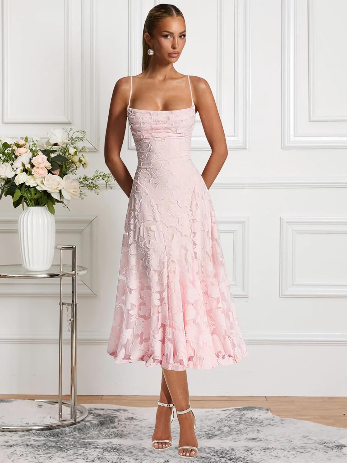 Long Floral Bridesmaid Dresses for Women Chiffon Cowl Neck Formal Evening Gown