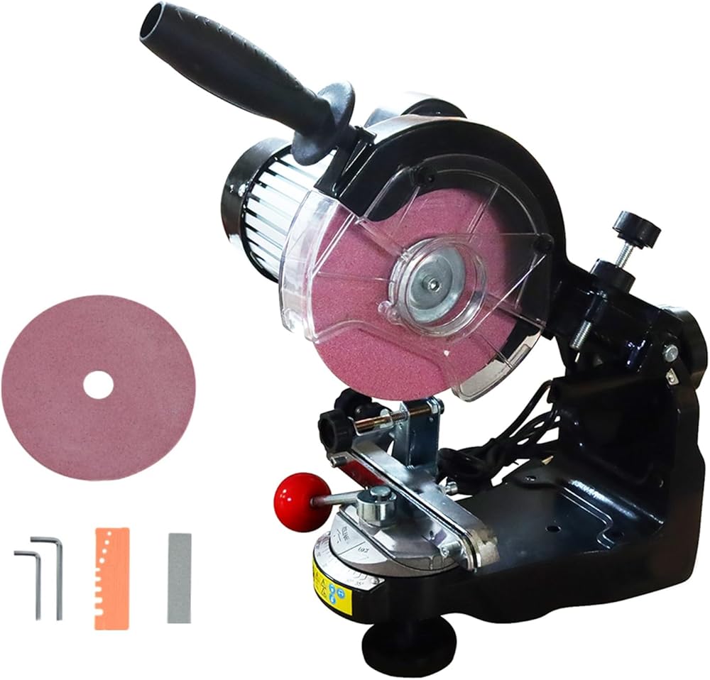 110V Electric Chainsaw Sharpener - 230W Bench Grinder with 3000 RPM, Adjustable Angle (0-35°), Φ145mm Grinding Wheel, Safe & Portable Chainsaw Chain Sharpening Tool