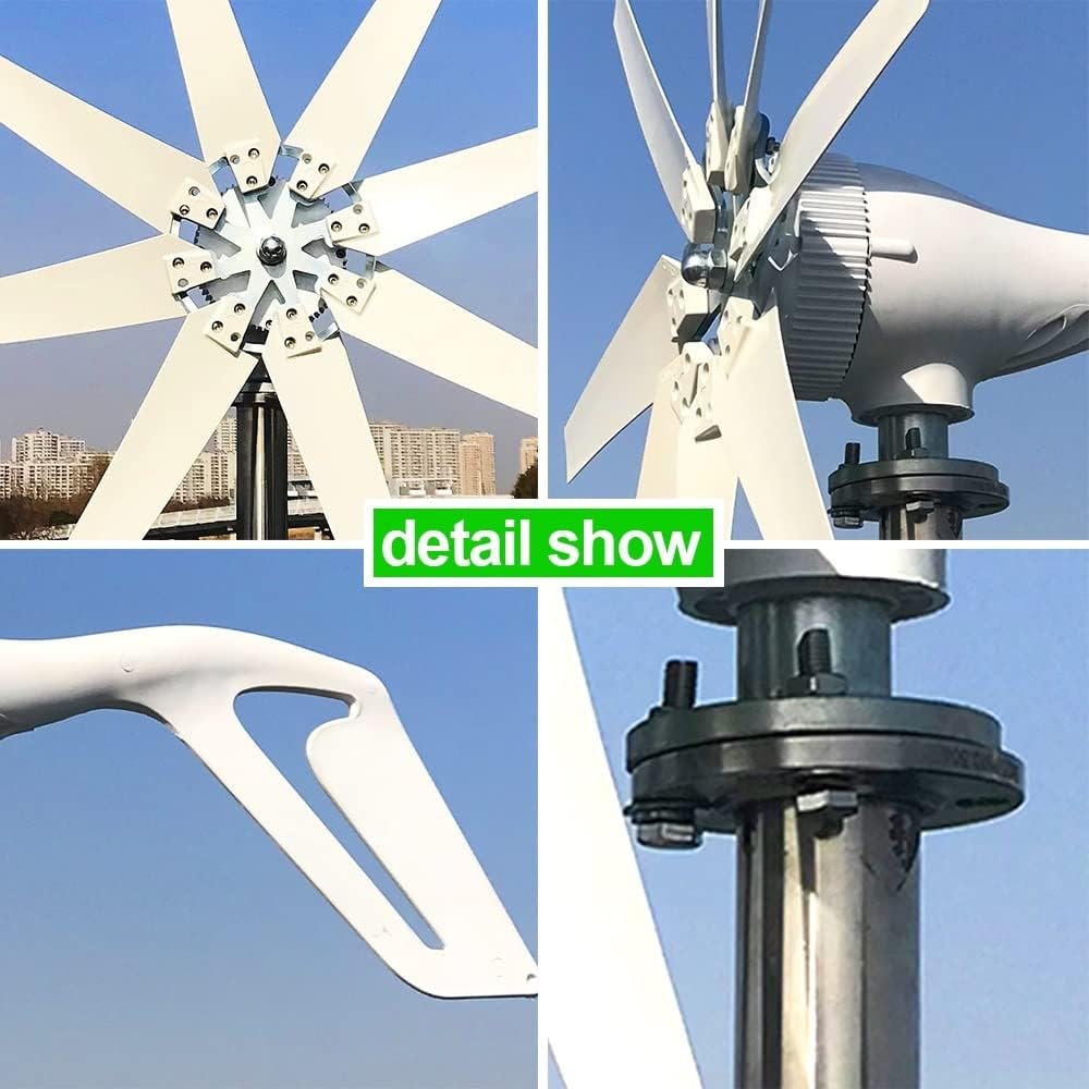 Wind Turbine, 1000W 8 Blades Free Energy Windmill 12V 24V Small Wind Turbine Generator for Home Farm Street Lamps Use Wind System(MPPT Controller,12V)