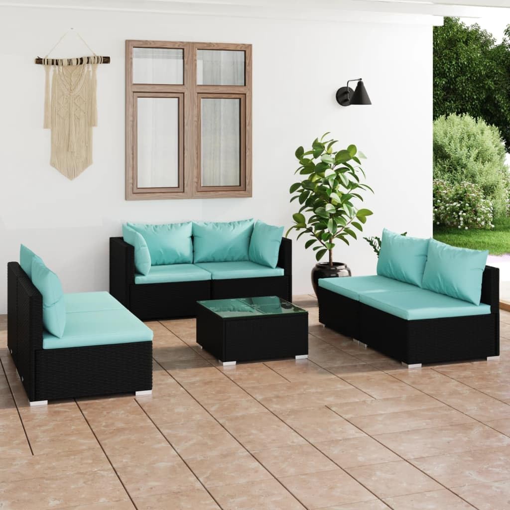 7 Piece Patio Lounge Set with Cushions Poly Rattan Black,Stylish and Comfortable Patio Lounge Set with Versatile Modular Design Patio Furniture, Outdoor Furniture Sets