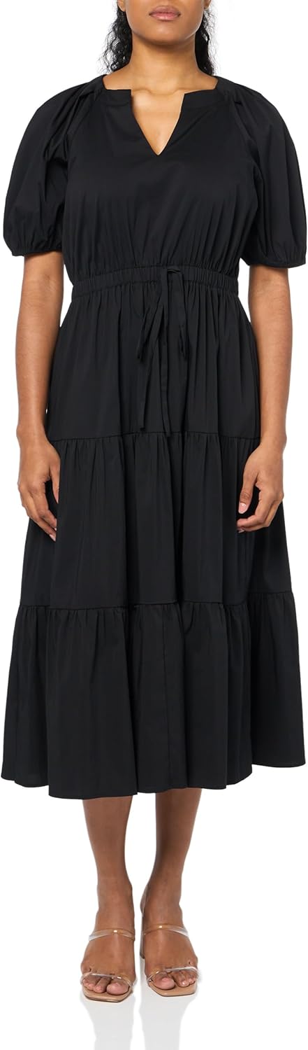 Anne Klein Womens Tiered Puff Sleeve Midi Dress
