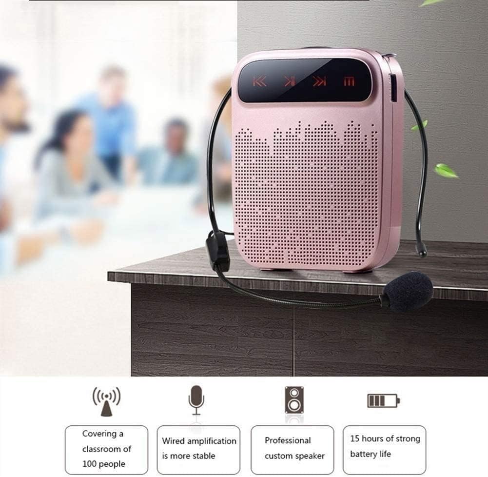 Portable Rechargeable Voice Amplifier with Wired Microphone Headset & Waistband, Personal Microphone and Speaker for Teachers, Tour Guides, Coaches, Training (Color : Pink)