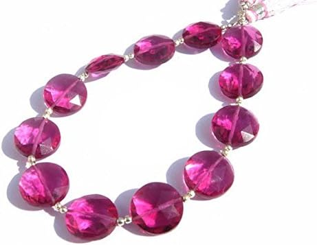 13 inch natural beads strand of 14x14mm faceted coin rubellite quartz gemstone beads for DIY jewelry - necklace, bracelet, earring, ring.