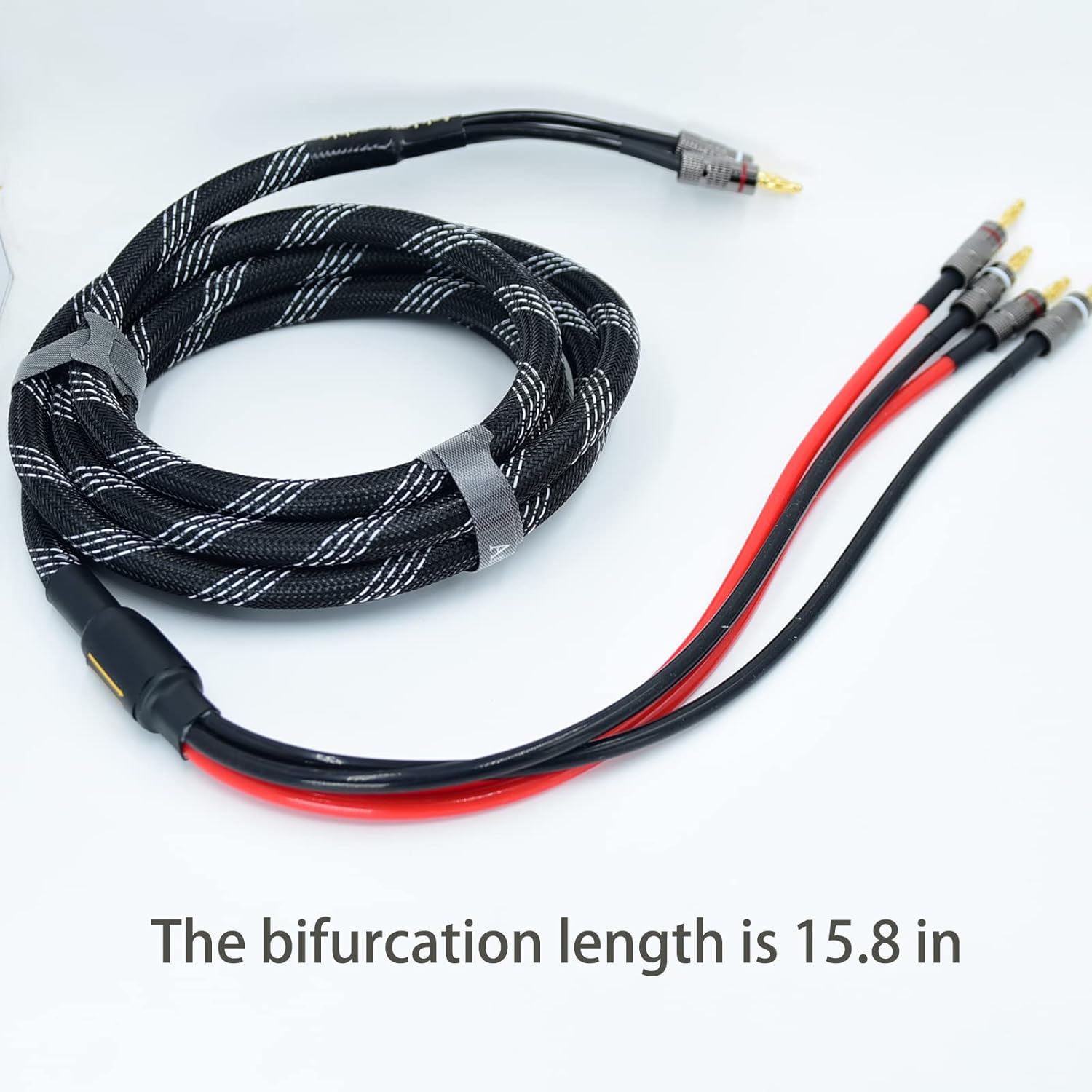 Arklove 30ft 2packs 13awg Speaker Cable Premium Heavy Duty Braided Wire Dual Banana 2 Plug to 4 Banana Male Plugs Frequency Division 2 Banana Plugs - 4 Banana Plugs 1pair