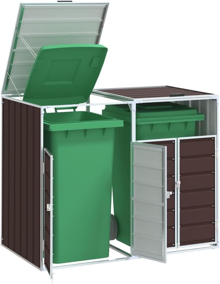 Steel Wheelie Bin Storage for Double Bins Brown 56.7