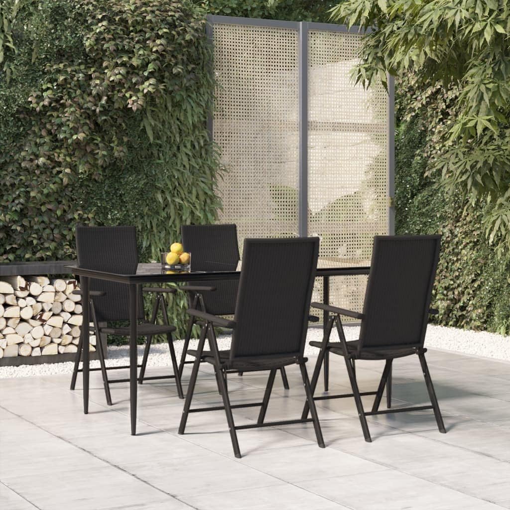 5 Piece Patio Dining Set Black Poly Rattan,7Position Reclining Patio Dining Set with Durable PE Rattan and PowderCoated Steel Frame Patio Furniture Sets, Outdoor Furniture Sets
