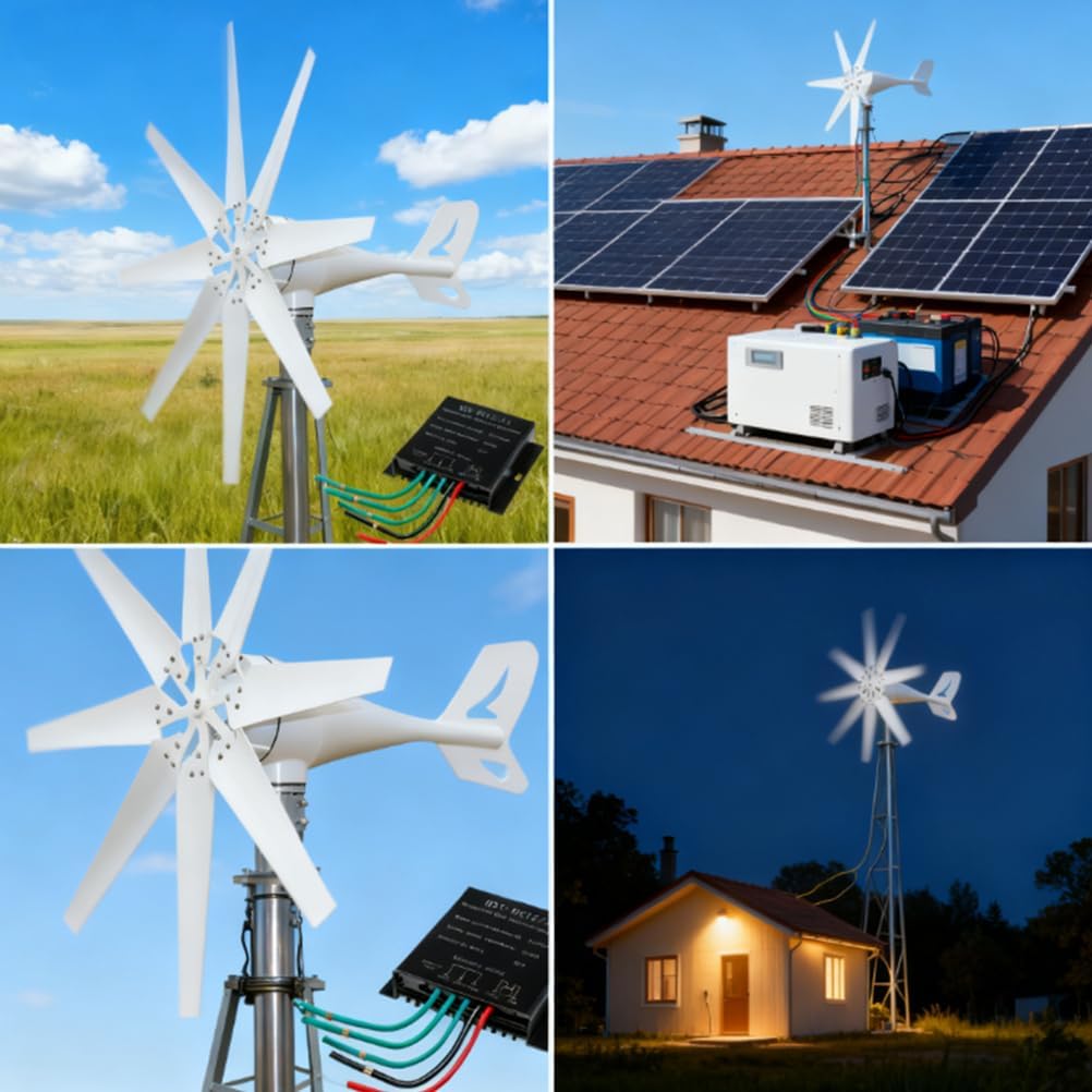 24V,HYZHANHONG 10000W Efficient Wind Turbine Generator 12V 24V 48V 220V Hybrid Solar Wind Power Kit with MPPT Charge Controller for Terrace, Marine, Motor Home