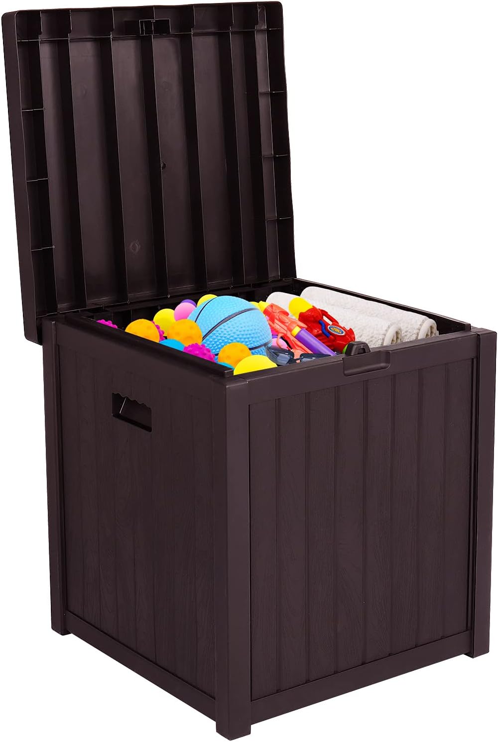 51 Gallon Outdoor Storage Box, Weather-Resistant Plastic Resin Deck Box with Wheels and Waterproof, Patio Garden Furniture Box Easy to Move and Assemble (Brown, 51-Gallon)