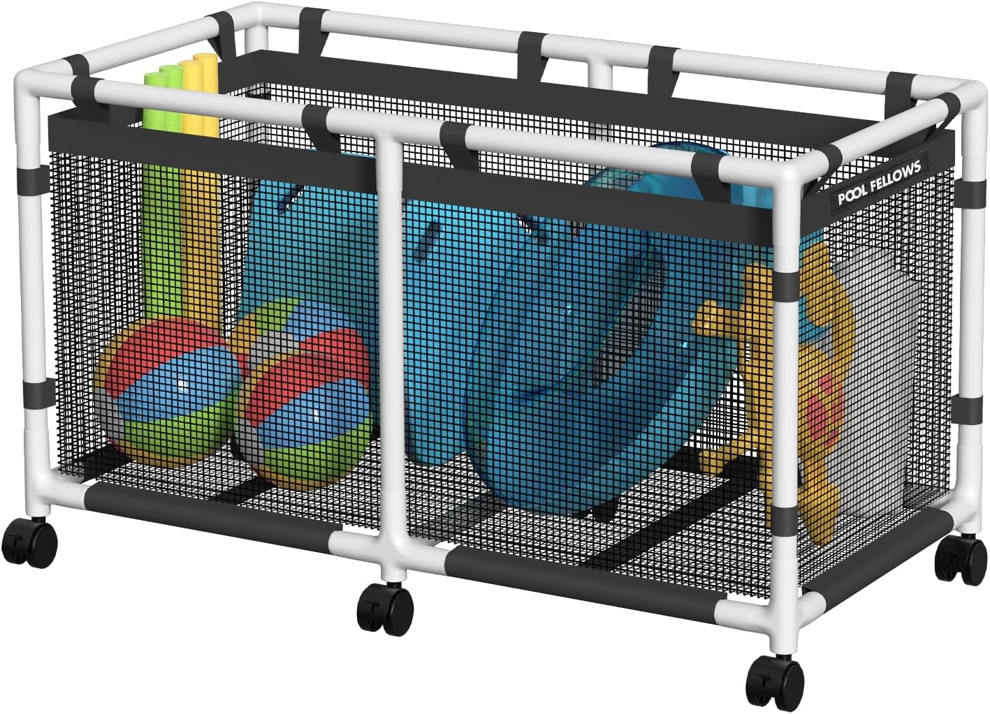 Pool Storage Bin, 90 Gallons, Holder for Noodles, Toys, Floats, Towels, Mesh Organizer for Swimming Equipments, Mini Plus Style