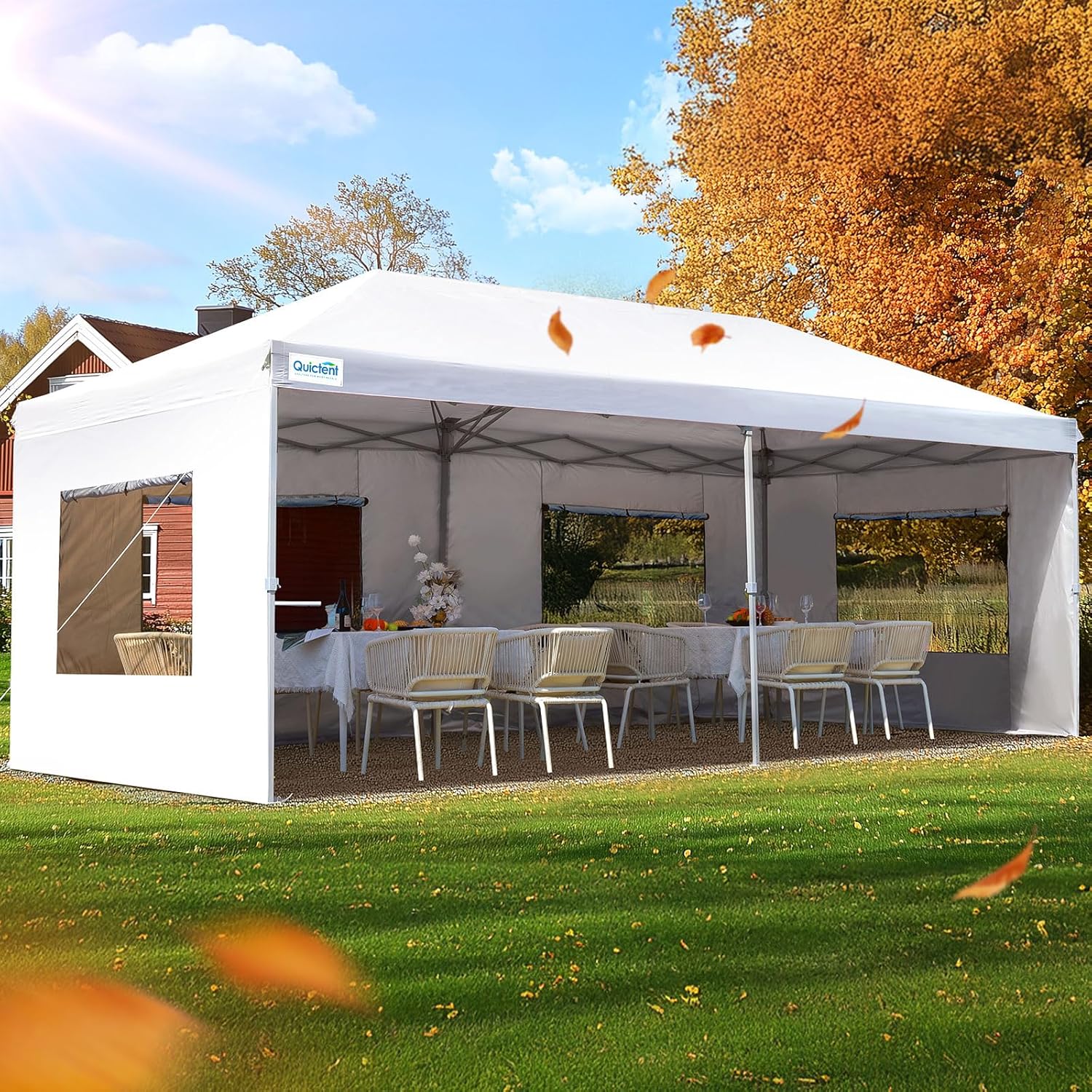 Quictent 10x20 FT Pop up Canopy Tent with Sidewalls, Easy Setup and Wheeled Bag for Outdoor Event Party Commercial Camping Markets and Instant Shelter