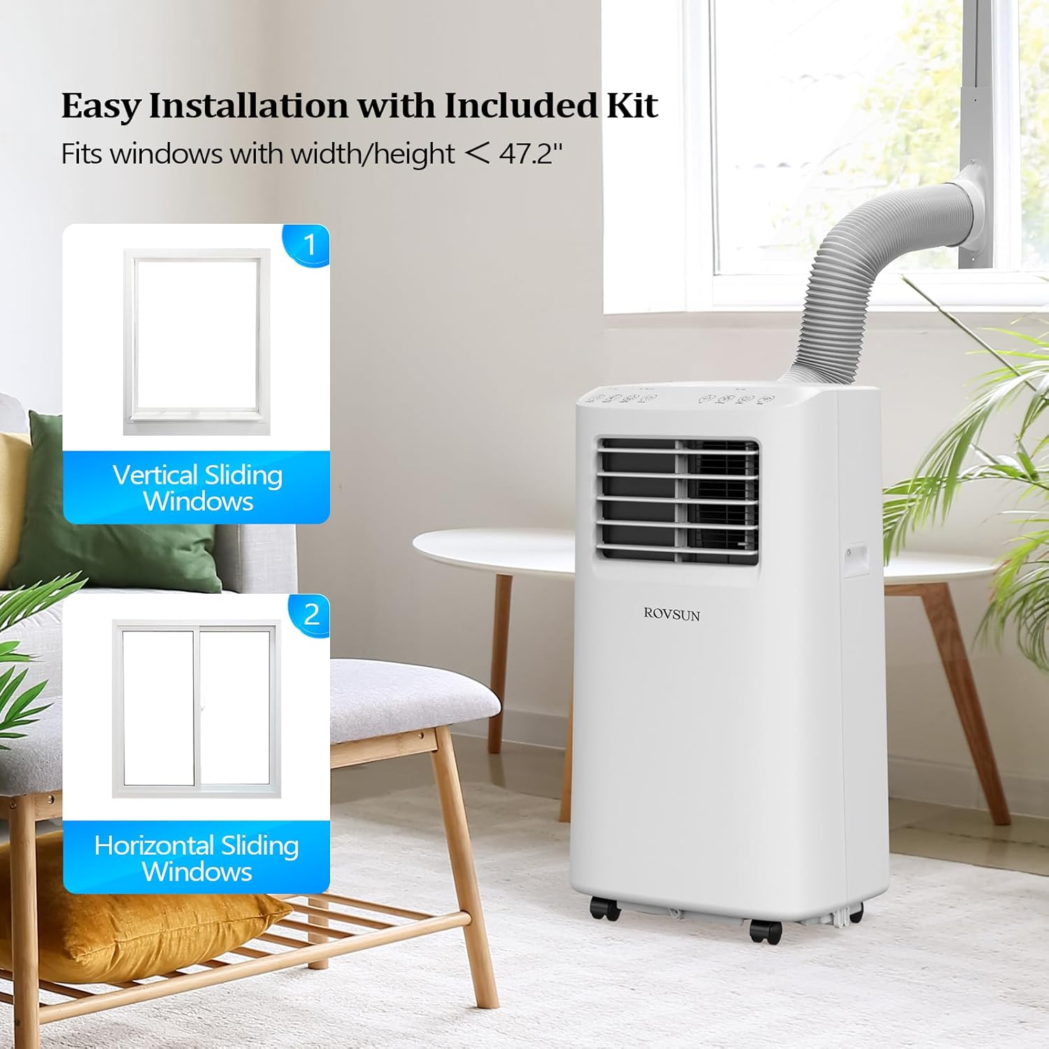 ROVSUN 8000 BTU Portable Air Conditioner with Remote Control, 3-in-1 Room AC Unit, Fan & Dehumidifier with Digital Display, 24H Timer & Installation Kits for Home Office Dorm