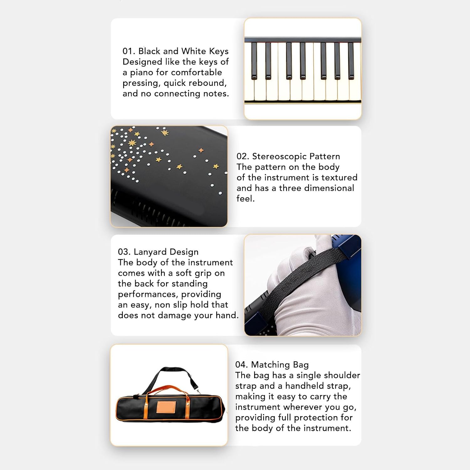 37 Key Melodica Air Piano Keyboard Instrument with Double Soft Tubes and 2pcs Mouthpiece, Comes with Carrying Bag