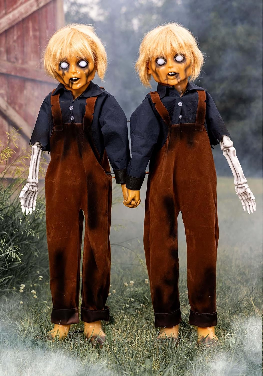 Fun Costumes Creepy Twin Boys Animatronic, Halloween Animatronic Metal Frame Plastic Heads Hands Feet, Scary Doll Decoration - Standard - Multicolor