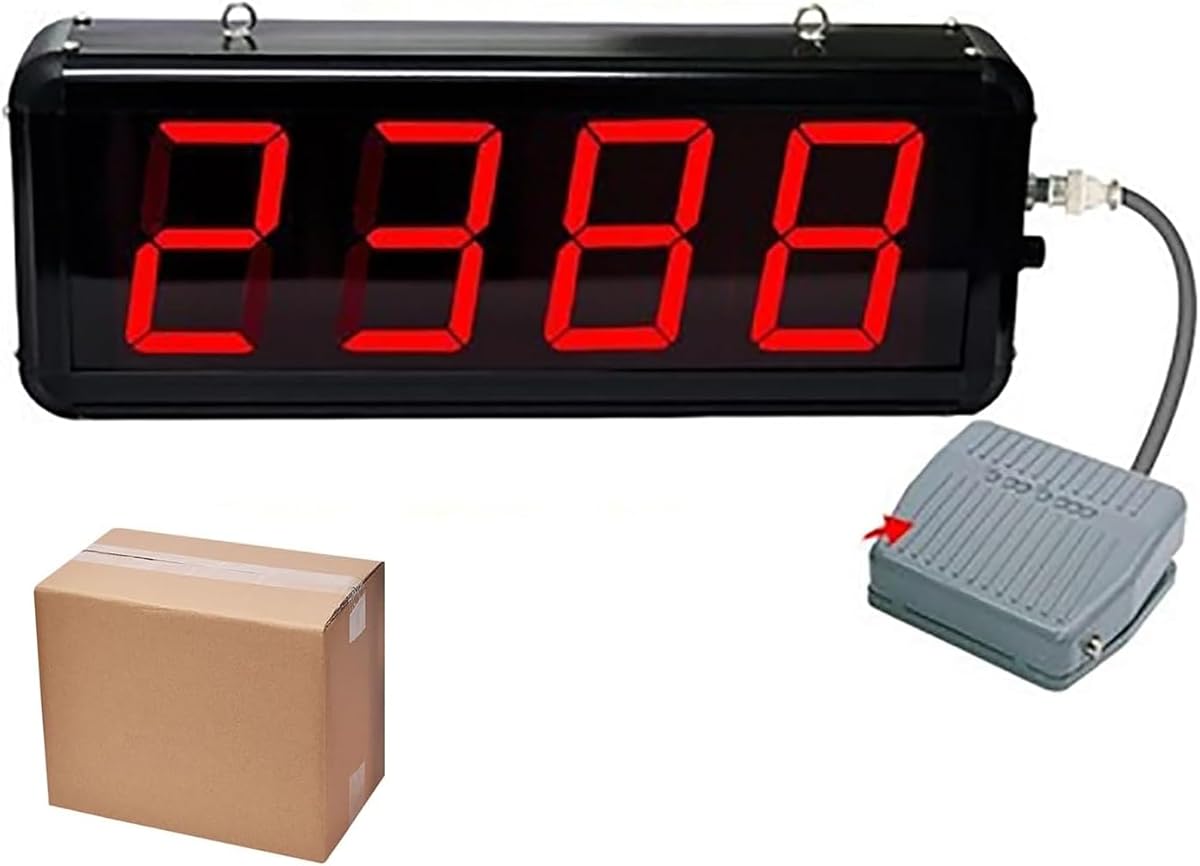 4-Digit Digital Electronic Counter, LED Red Display Digital Counter 0-9999 with Foot Pedal, Production Line Counting Screen, for Factories and Workshops, Airports Stations/Breeding Farm/Conveyor Belt