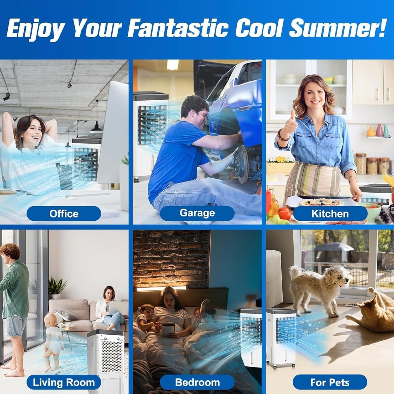 Swamp Cooler, Evaporative Air Cooler with 6 Ice Packs, Swamp Cooler Air Conditioner with 3 Gal Water Tank, 3 Speeds, 80° Oscillation, Portable Air Conditioners Alternative for Room Home Office（White)