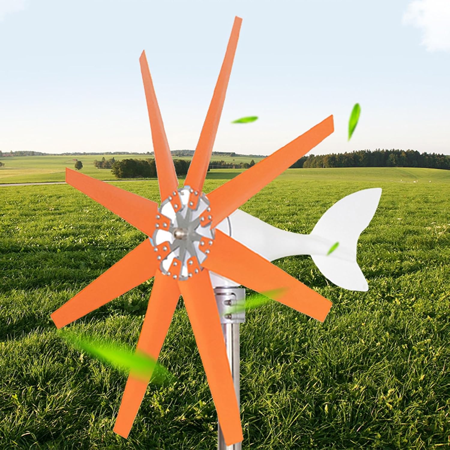 1500W Horizontal Axis Wind Turbine 12V/24V Eight-Blade Wind Turbine Power Supply System Household Small Wind and Solar Hybrid System (Color : Orange, Size : 24V)
