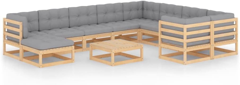 11 Piece Patio Lounge Set with Cushions Solid Pinewood,Versatile Pinewood Patio Lounge Set: Comfort, Style, and Durability Patio Furniture, Outdoor Furniture Sets