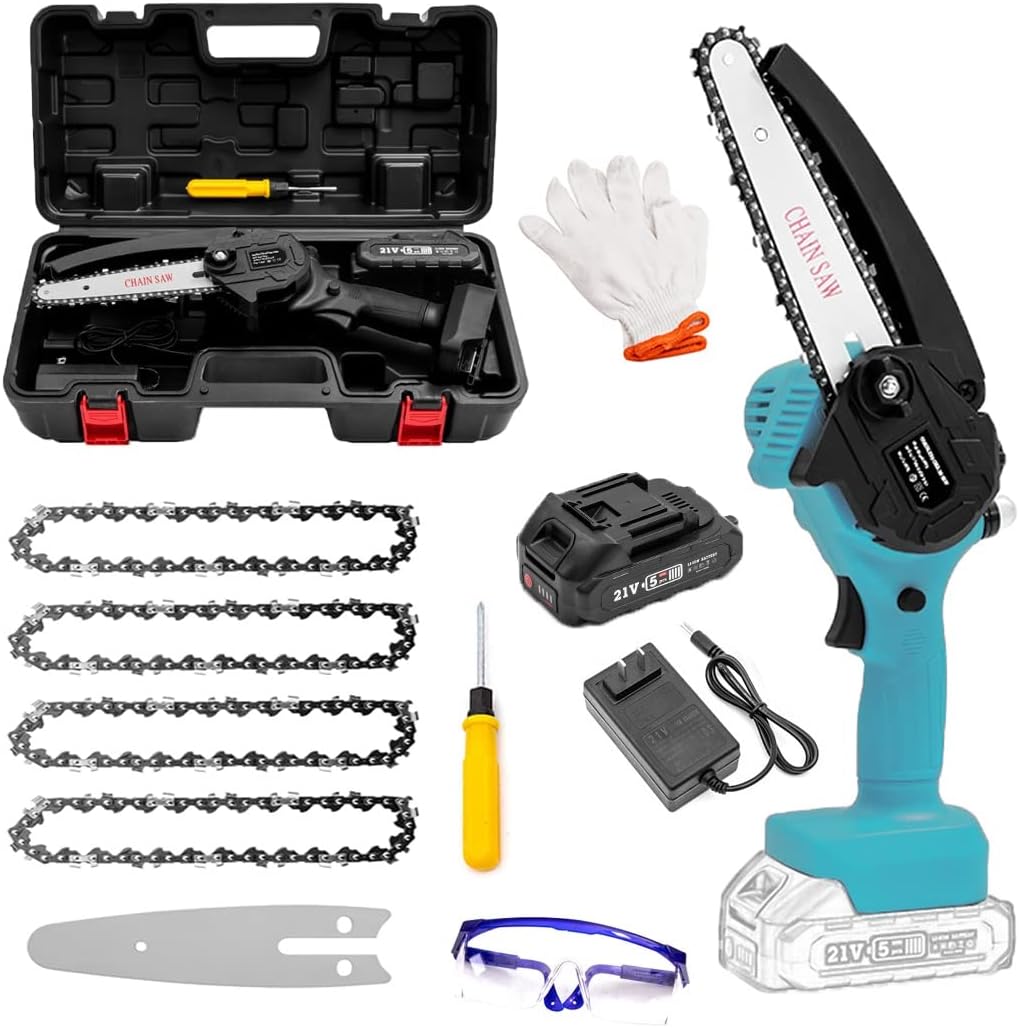 Mini Chain Saw,6 Inch Cordless Chainsaw with Charger,Mini Chainsaw with Battery,Cordless Battery Power, Portable Electric Chainsaw, Suitable for Gardening, Wood, Outdoor Camping
