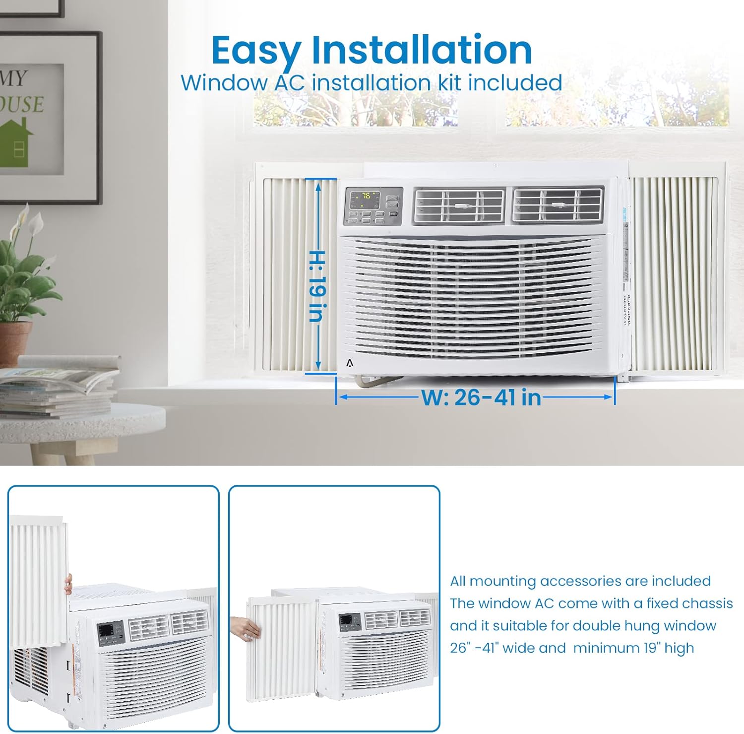 Acekool 10000 BTU Smart Window Air Conditioner, Window AC Unit with Remote/App Control and Dehumidification Function, Energy Savings, Quiet Operation, Cools 350 Sq.ft, 110-115V