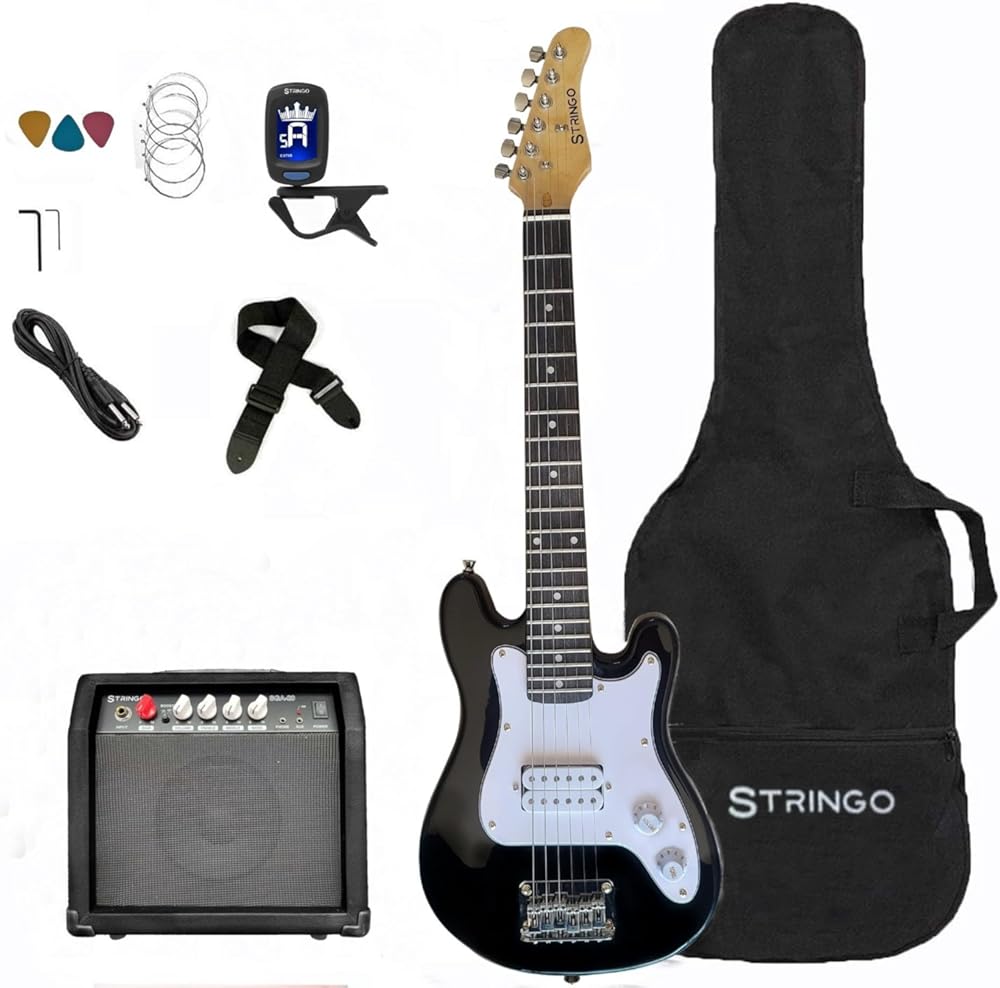 Black 30 Inch Kids Electric Guitar Beginner Kit, Set Includes 20W Amplifier 3 Picks, Shoulder Strap, Tuner, Bag Case