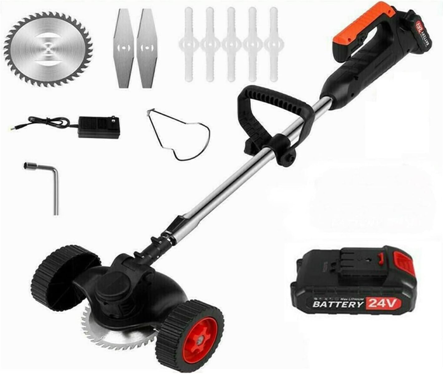 Electric Lawn Mower, 24V Lithium Mower with Wheels Lawn Mower Household Weeding Machine, Nero, One Charge