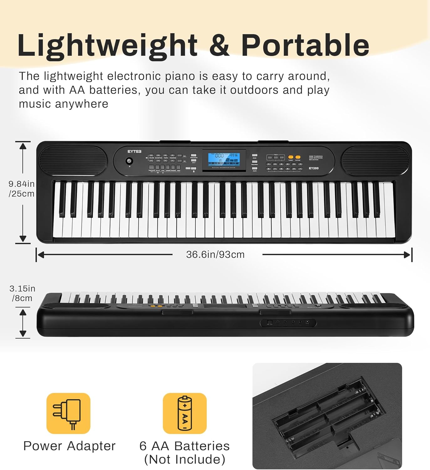 61 Key Electronic Piano Keyboard for Beginners Full Set with LCD Display, 300 Tones, 300 Rhythms, 50 Demos, 3 Teaching Modes, Stand, Bench, Headphones, Microphone