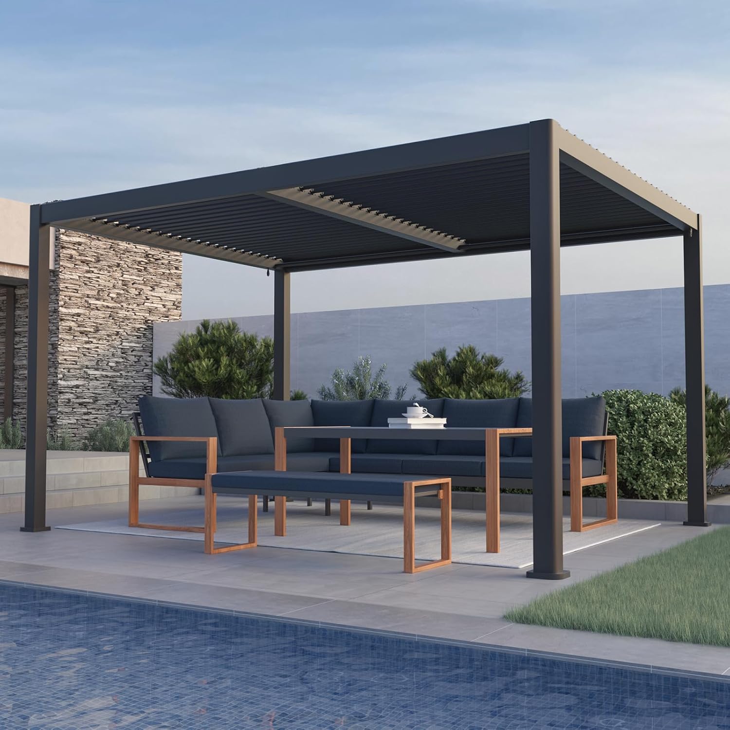 Grand Patio Outdoor 10x13 Aluminum Pergola with Adjustable Louvers and Integrated Drainage System – Outdoor Patio Canopy, Easy Assembly, Carbon