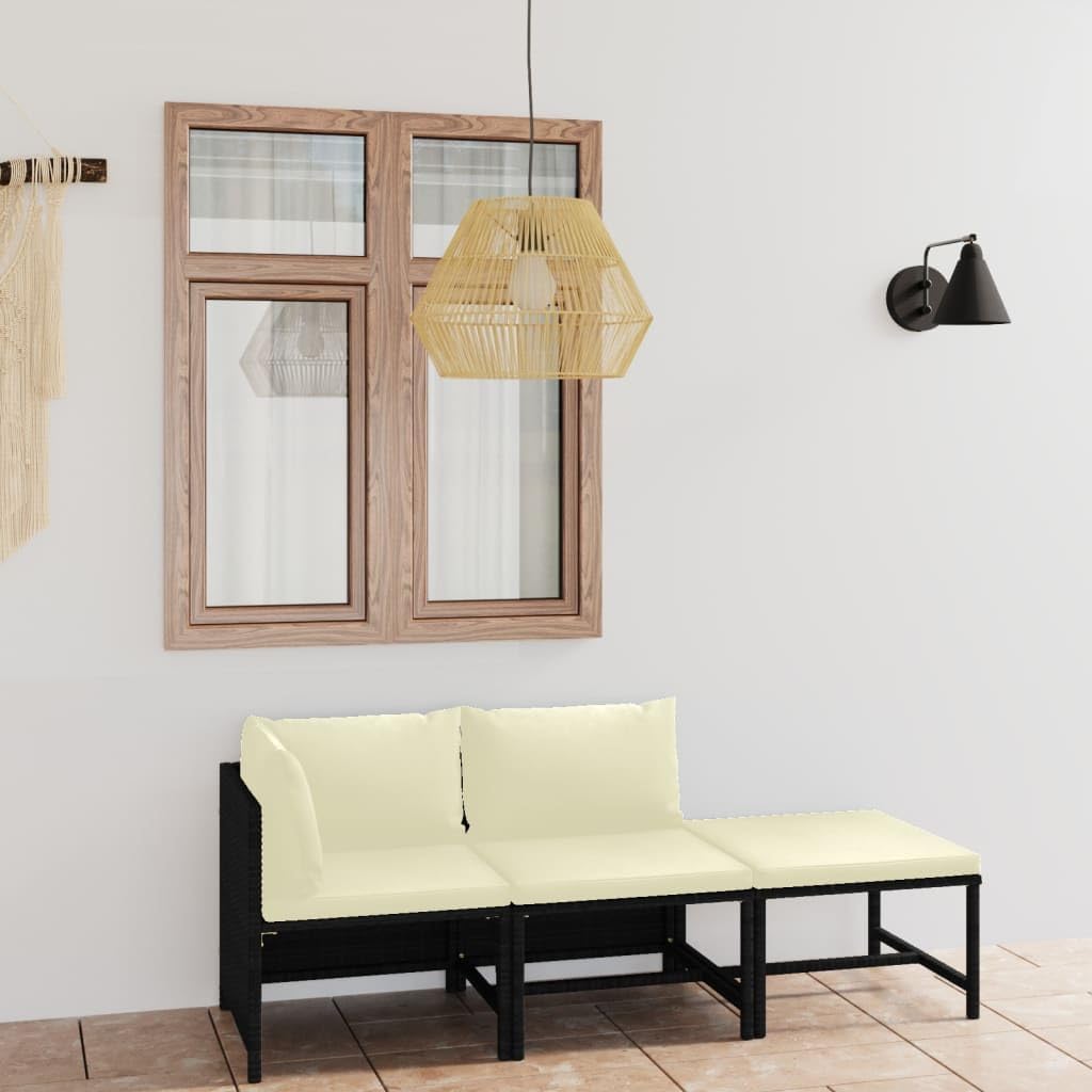 Furniture Sets 3 Piece Patio Lounge Set with Cushions Poly Rattan Black,Cozy Rattan Patio Lounge Set for a Relaxing Outdoor Oasis Garden Conversation Sets