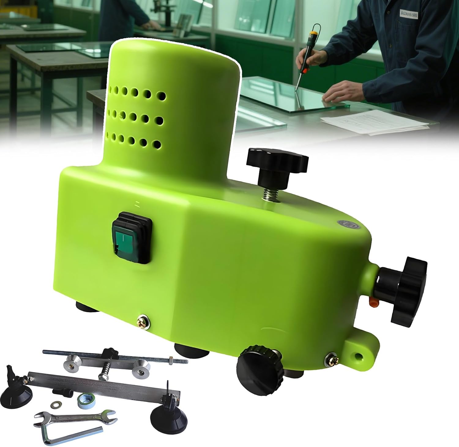 Glass Corner Grinding Machine Portable, 800w Electric Power, 8000 RPM Speed, Straight Round Bevel Edger Functions, Diamond Wheel Compatibility, Water-Cooled 14-Lb Edger