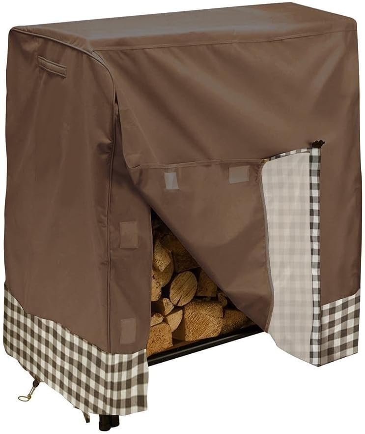 Firewood Cover, Waterproof 600D Oxford Cloth Easy To Use Installation Ventilation Openings Stylish Aesthetic Multi-Purpose Usage For Stoves Fire Pits(Coffee)