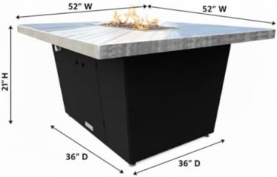 COOKE Palisades Rectangular Fire Pit Table - 52x36 - Chat Height - Natural Gas - Brushed Aluminum Top with 3cm Edge - Black Powdercoat Base