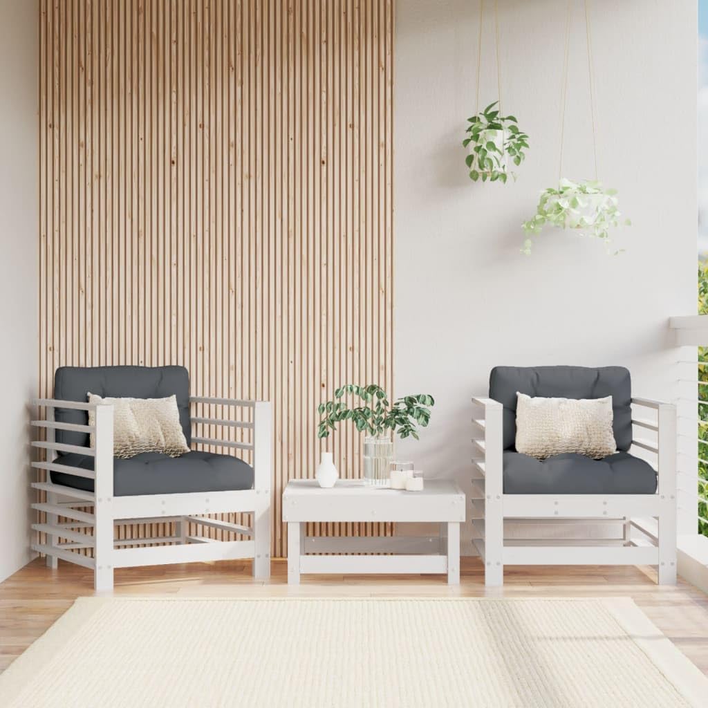 Patio Chairs with Cushions 2 pcs White Solid Wood Pine,Premium Garden Chairs with, Design and Thickly Padded Cushions for Cozy Outdoor Relaxation Patio Furniture Sets, Conversation Sets