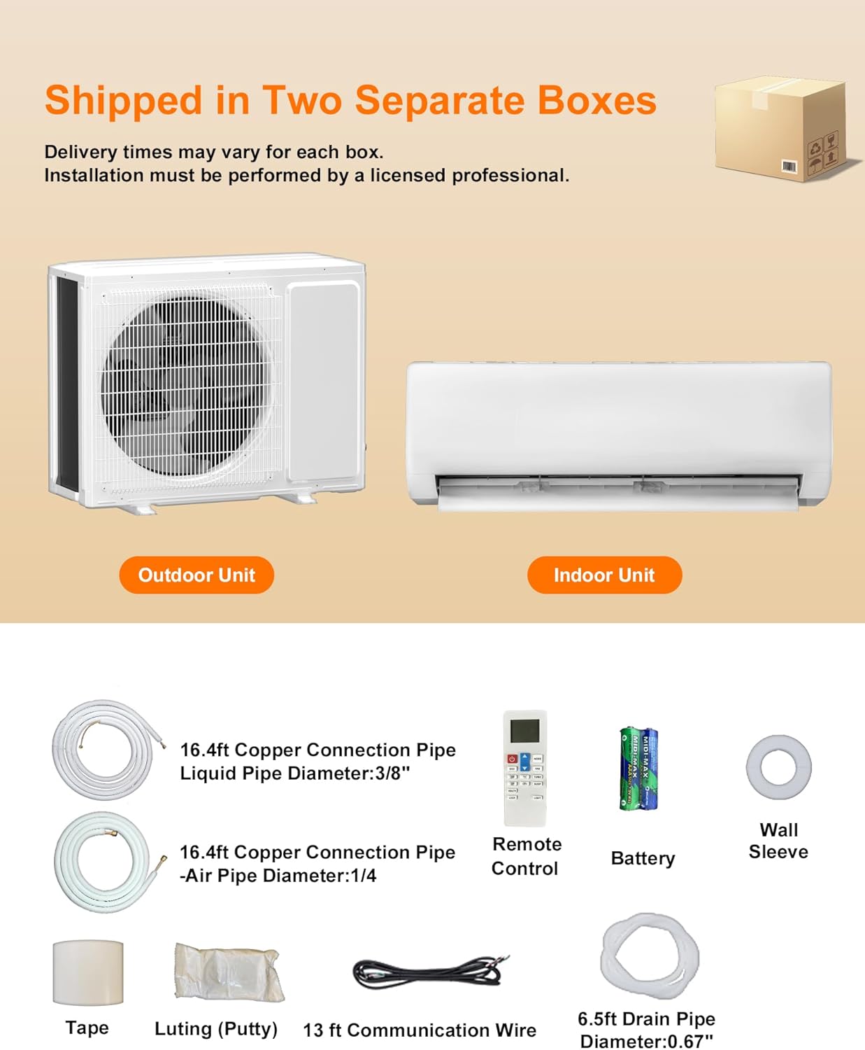 Energy-Efficient 230 V Mini Split Air Conditioner Inverter Heat Pump - 24000 BTU, Ductless Wall Mounted Precharged 17 SEER2 AC Unit with Installation Kit, Cool Up to 1600 sq.ft