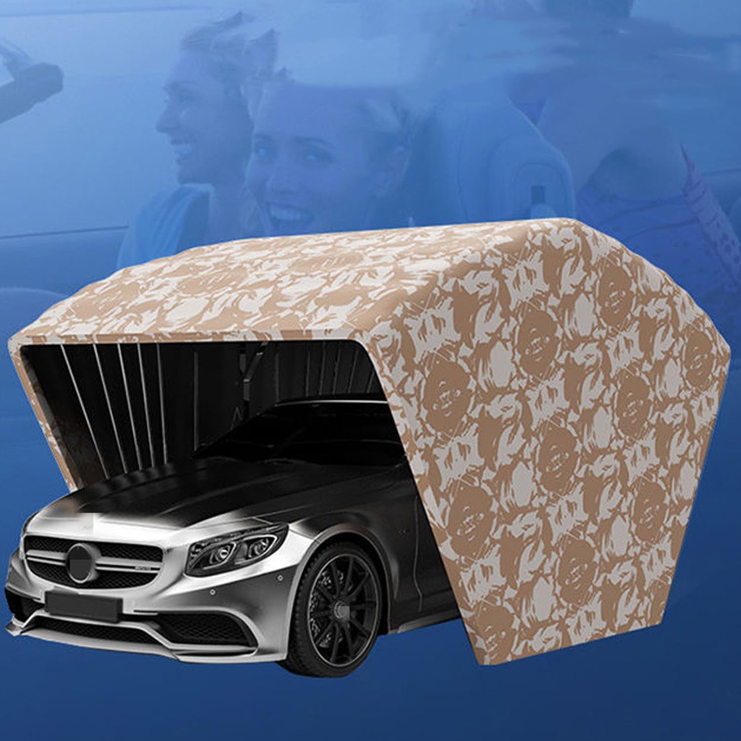 Car Fully Automatic Carport, Heavy Duty Stainless Steel Mobile Garage Parking Shed, Windproof and Rainproof Large Huge Car Carport, Outdoor Folding Insulated Car Cover,6.4*2.8*2.65M/21*9*8.7ft