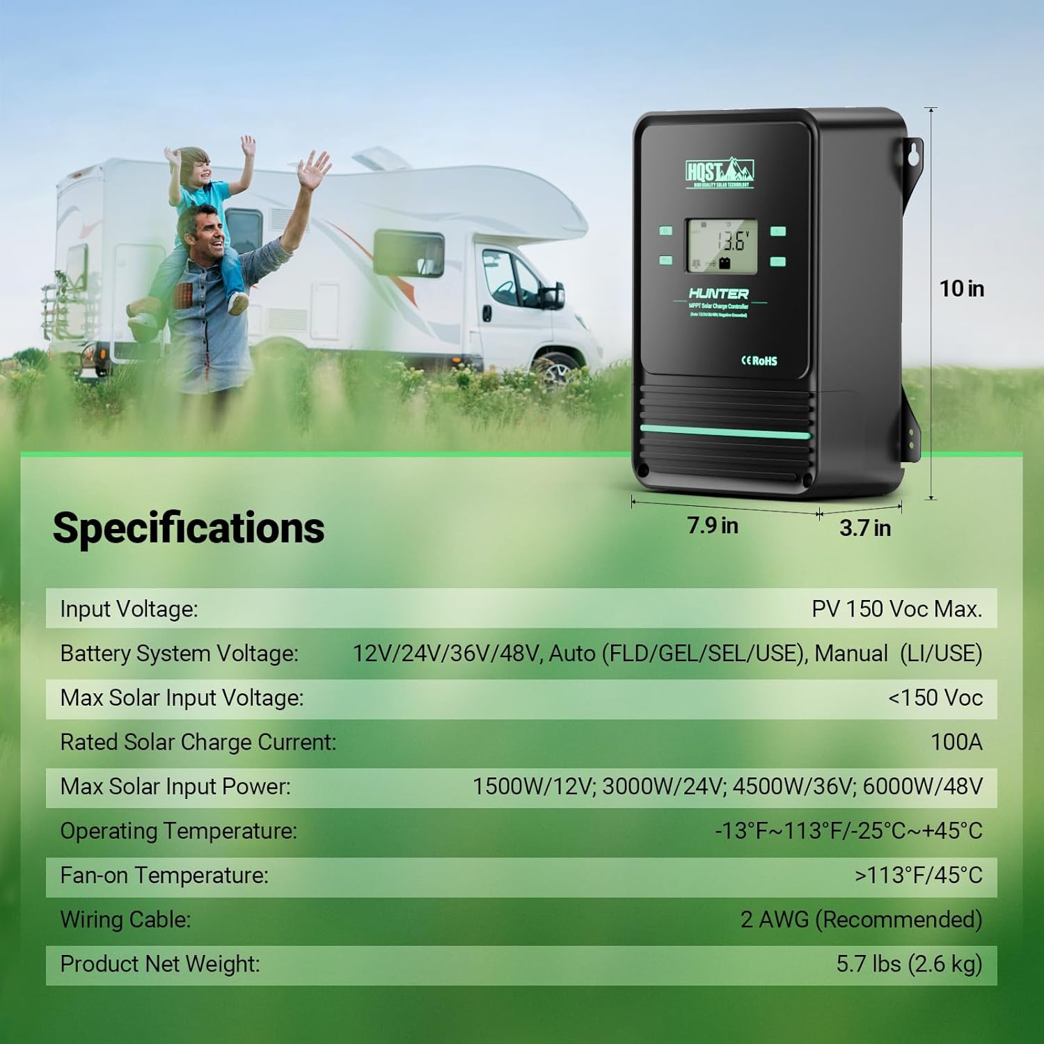 HQST 100A MPPT Solar Charge Controller, 12V/24V/36V/48V Negative Grounding Controller, w/ Smart Bluetooth APP Control, Low-Temp Cut-Off, LCD Display, for Lithium, Sealed, AGM, Gel, Flooded Batteries