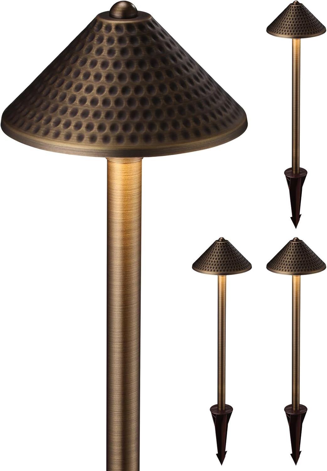 LEONLITE Outdoor Solid Cast Brass Pathway Lights, 12V Low Voltage Landscape Lights for Walkway, Garden, Work with G4 Bulb, (Bulbs Not Included), IP65, 21.5'' Tall, 6.85'' Shade, Bronze, Pack of 4