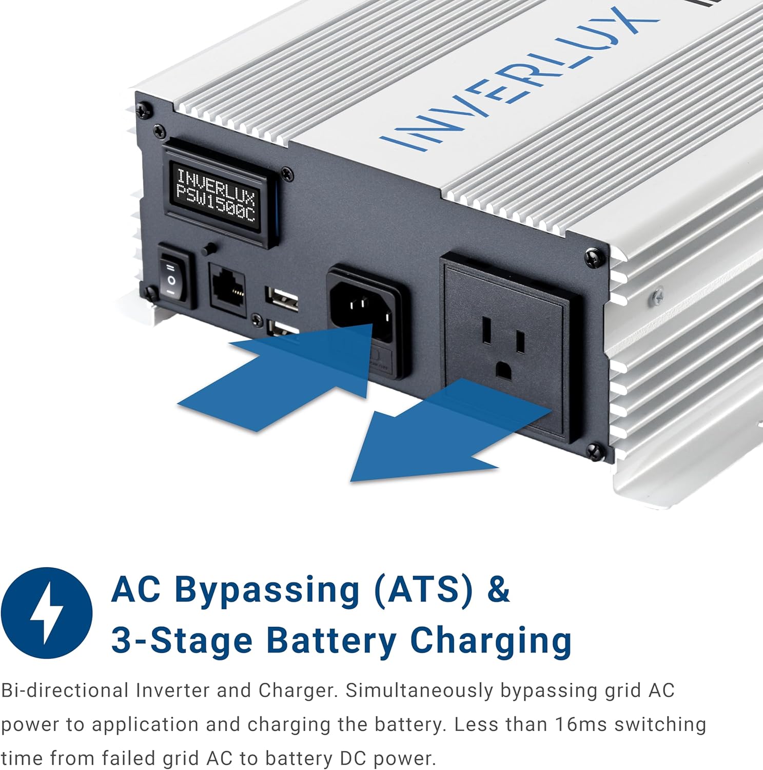 1500W Pure Sine Wave Inverter Charger with App Control, LCD Display, Auto Transfer Switch, Quick Charge 3.0 USB – Battery Backup System for Home, Sump Pump, Solar, and Power Outages