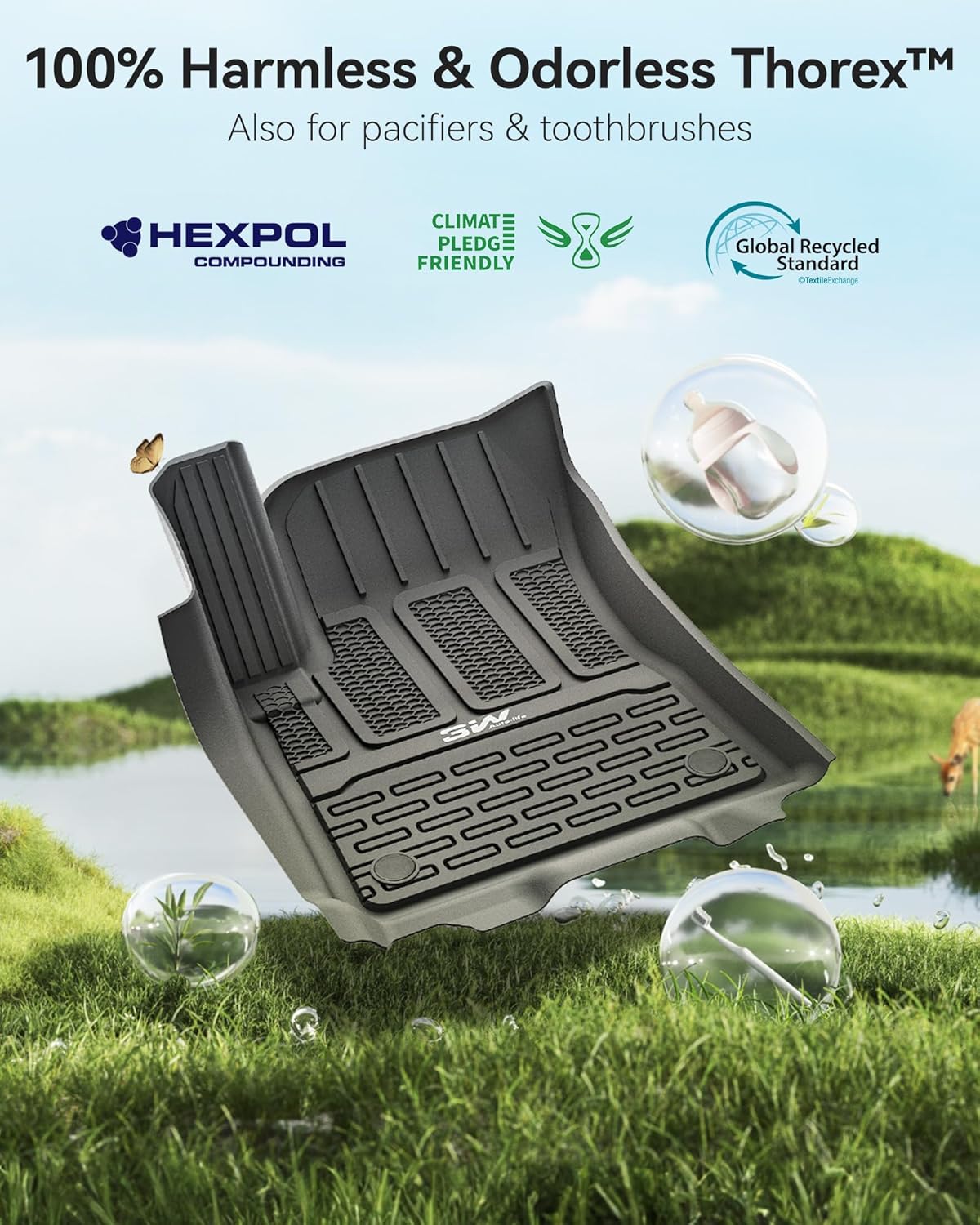 3W Floor Mats & Seat Back Mats & Cargo Liner for 2024-2026 Jeep Wagoneer S EV, All Weather TPE Custom Fit Set Car Floor Mats, Jeep Wagoneer S EV Full Set Floor Mats Accessories, Black