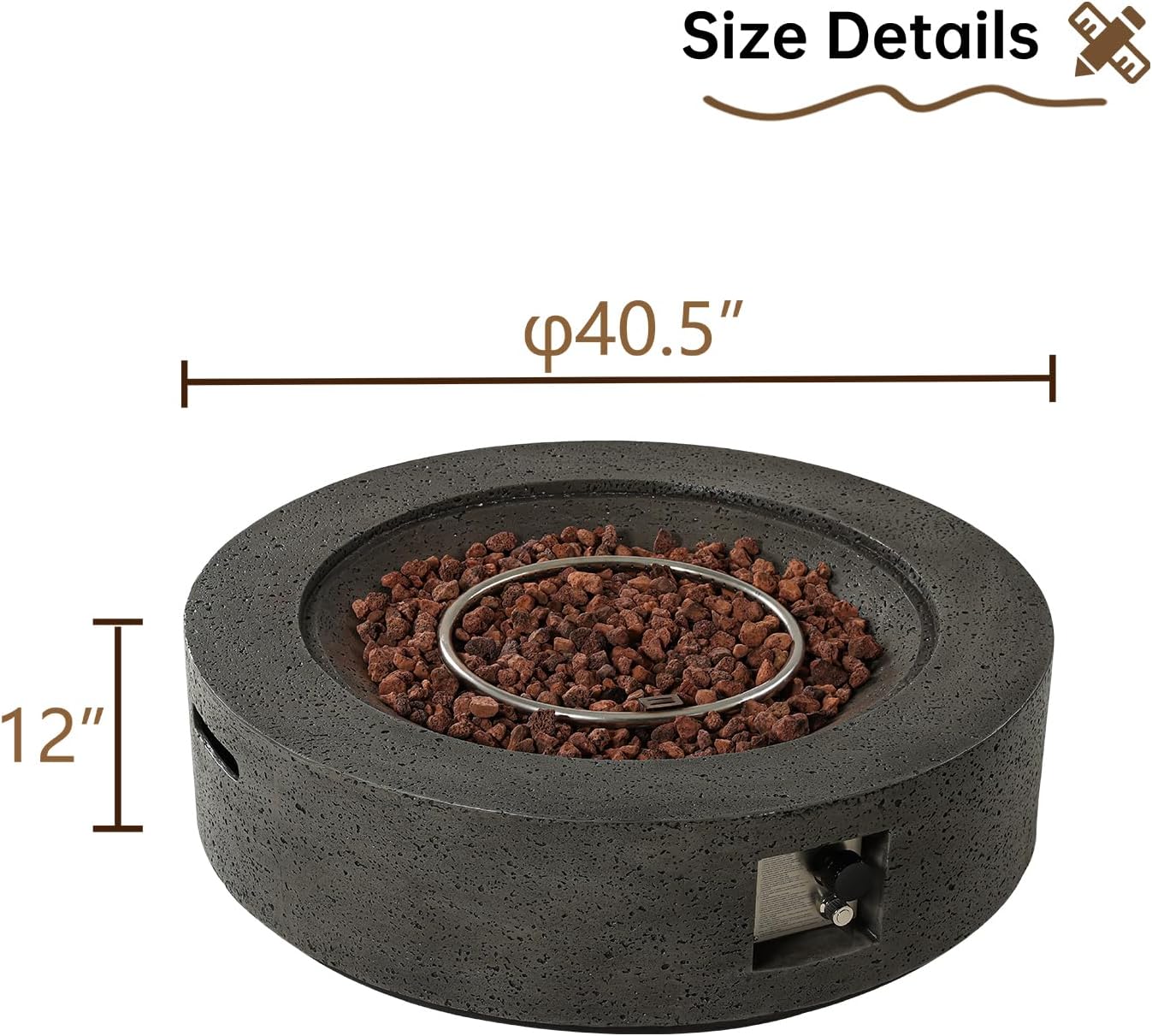 Outdoor Fire Pit, 42 inches Round Propane Gas Patio Fire Table 50,000 BTU Concrete Travertine Design, Circular Base Firepit with Lava Rocks, Waterproof Cover (Grey)