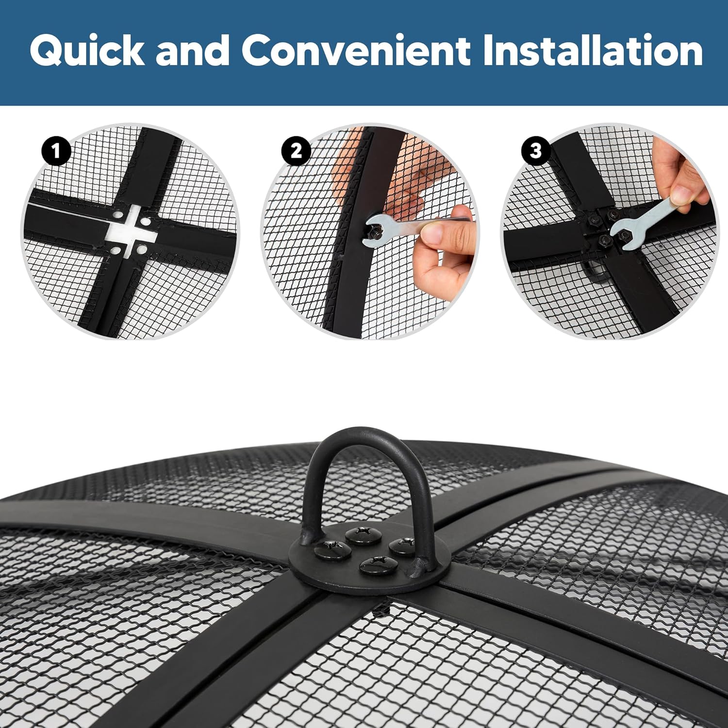 SUNCREAT Spark Screen, Fire Pit Screen 36 Inch Round with Handle, Heavy Duty Mesh Cover Fire Pit Lid for Outdoor, Patio, Backyard, Camping, Beach, Poker Not Included, 36 Inch