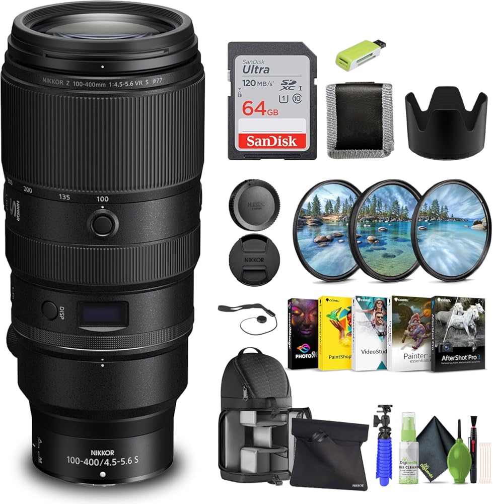 Nikon - NIKKOR Z 100-400mm f/4.5-5.6 VR S Super-Telephoto Lens for Z Series (20106) + 64GB Memory Card + Filter Kit + Backpack + Card Reader + Corel Photo Software + Flex Tripod + More