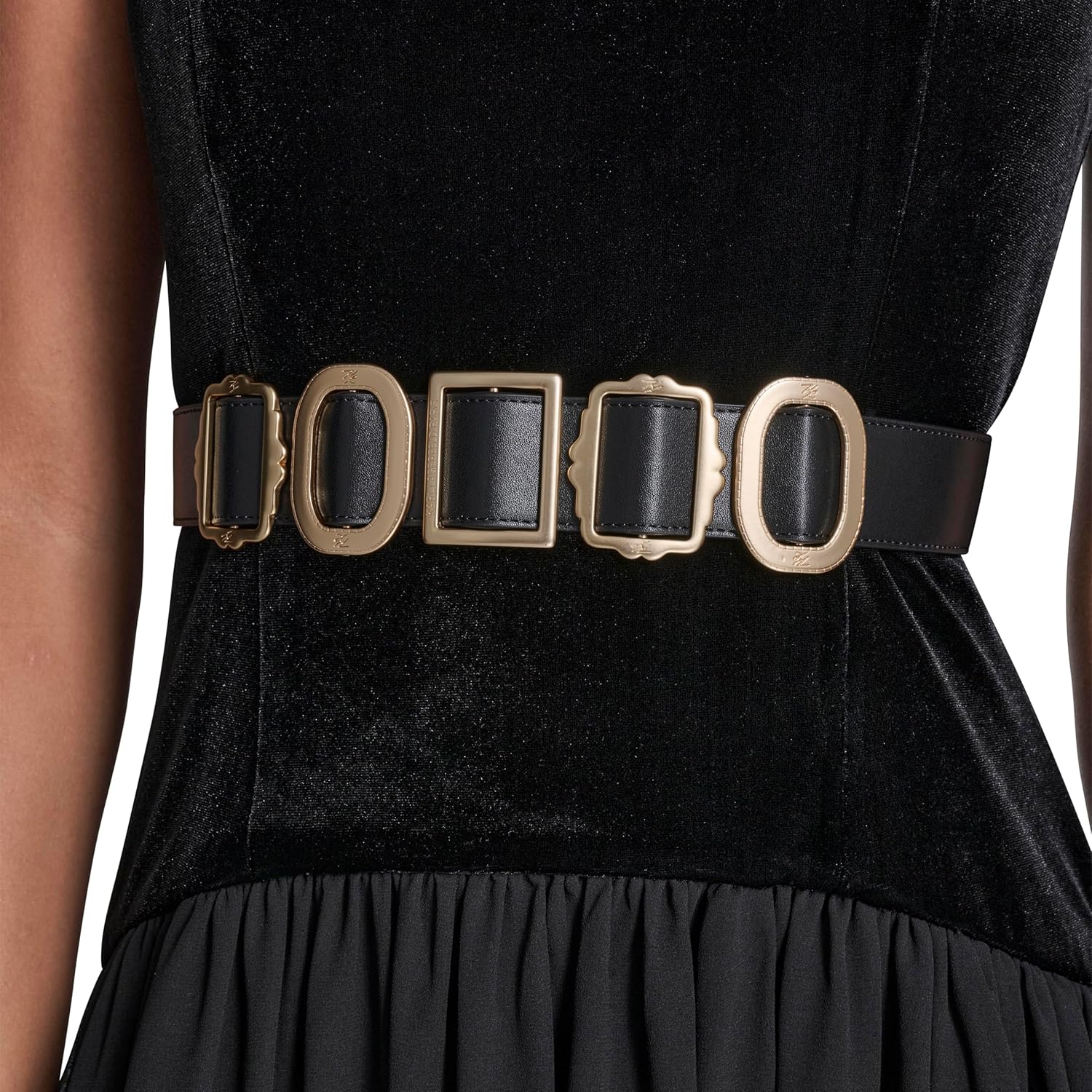 Karl Lagerfeld Womens Sleeveless Stretch Velvet Novelty Belt Midi Dress