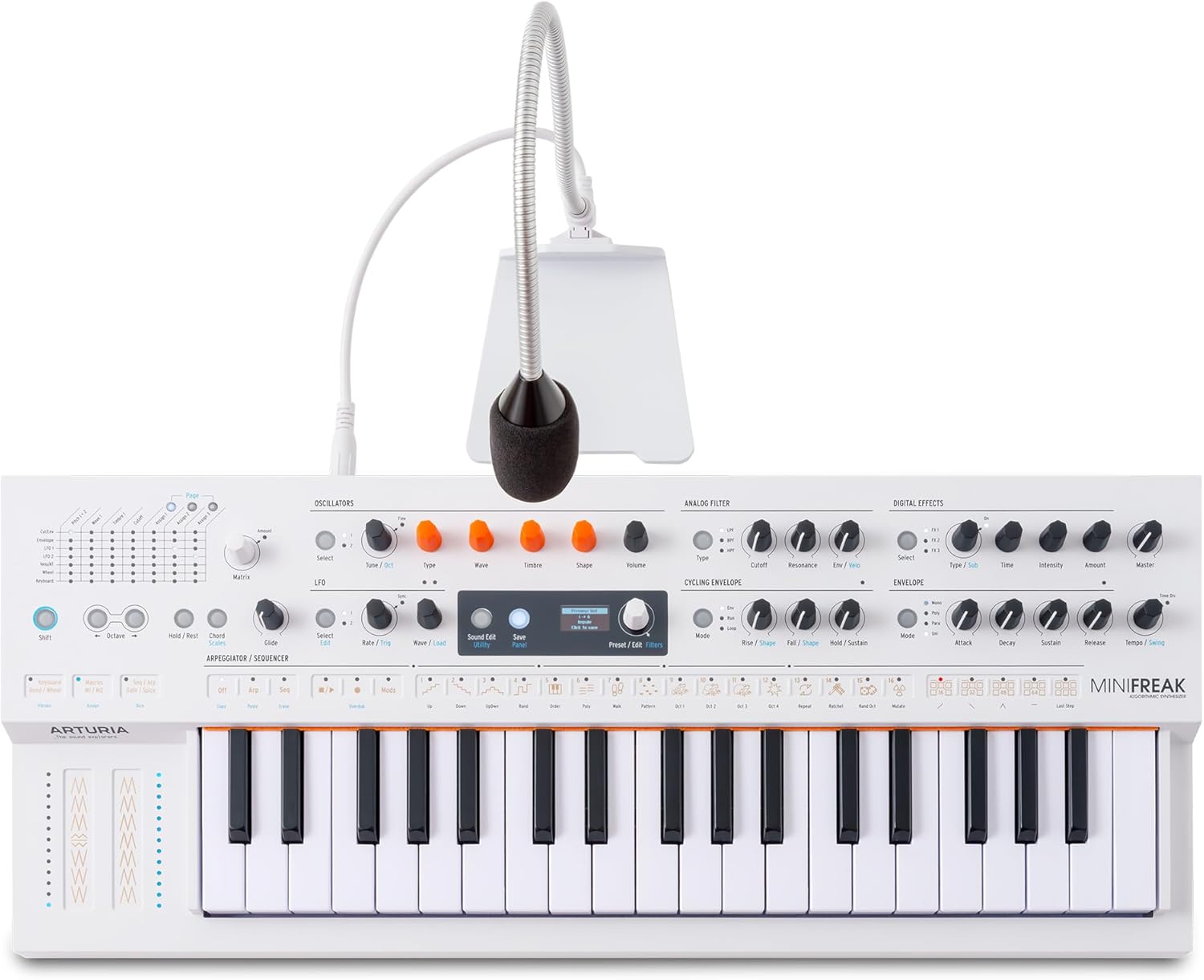 Arturia MiniFreak 37 Key Polyphonic 6-Voice Hybrid Synthesizer Keyboard (White, MiniFreak Vocoder)