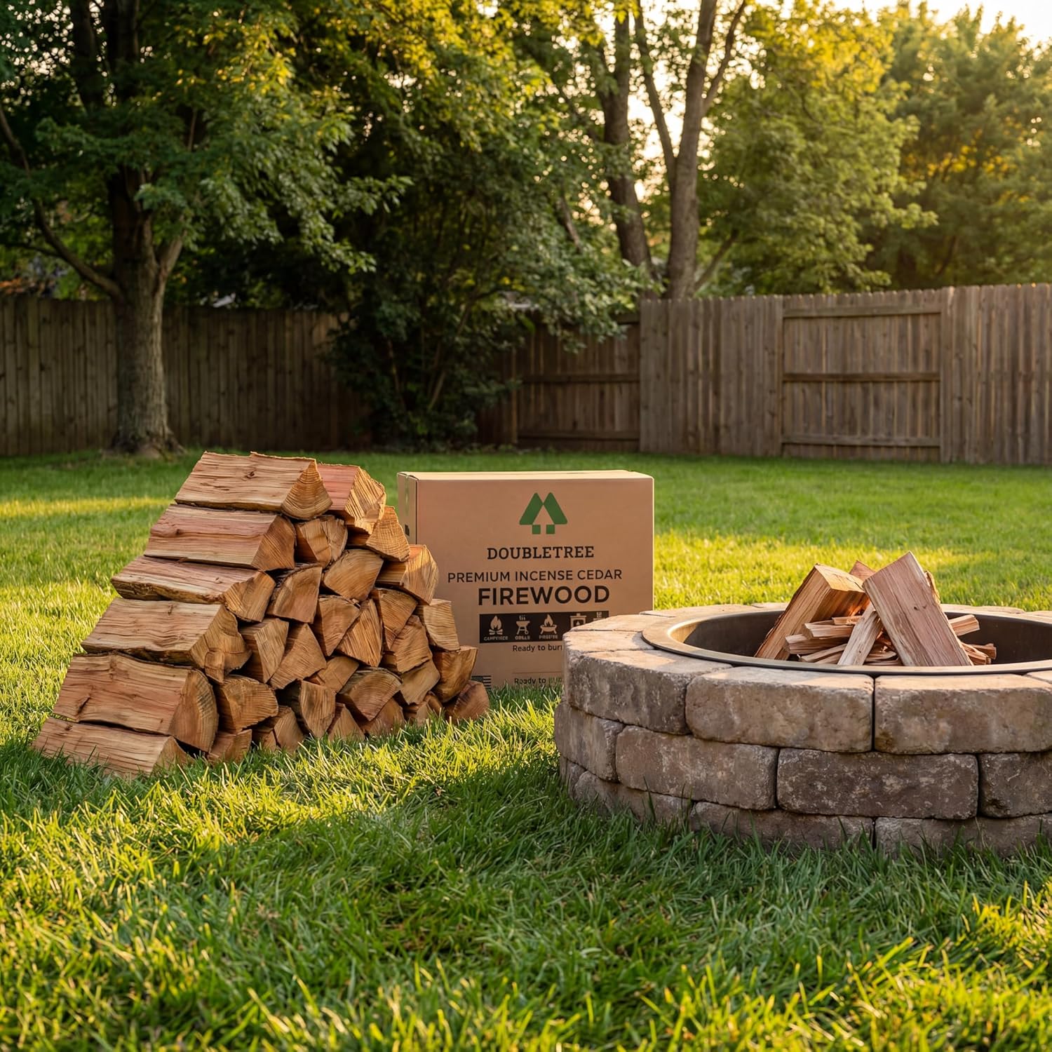 Double Tree - Kiln Dried Premium Incense Cedar Firewood (16inch Logs) (Includes Firestarter) (XX Large 4.5 Cubic ft for Fireplace,Campfire,Wood Stove, Fire Pit, Split Wood for Solo Stove or Breeo)