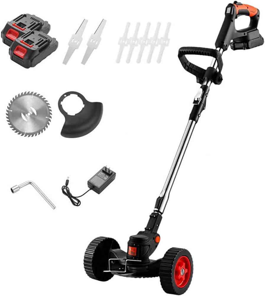 Electric Hand Push Lawn Mower, Cordless Lithium Battery Lawn Mower with Detachable Wheels and LED Power Display, 3 in 1 Cordless Grass Trimmer, Multifunctional Folding Lawn Mower