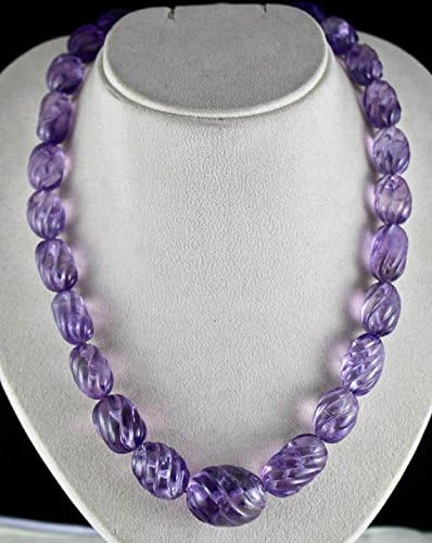 NATURAL BRAZILIAN AMETHYST Carved Beads Necklace 23.5 INCHES 29 MM TO 20 MM